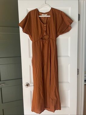 Christy Dawn Rust-Tone Button Front Maxi Dress